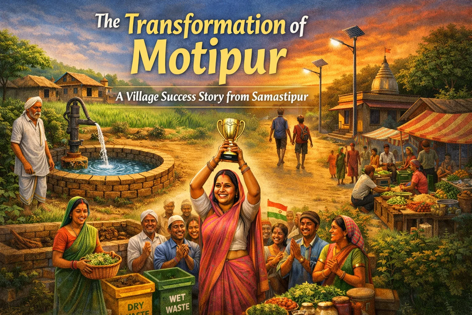 Motipur Gram Panchayat transformation story showing rural development and village market life in Samastipur Bihar